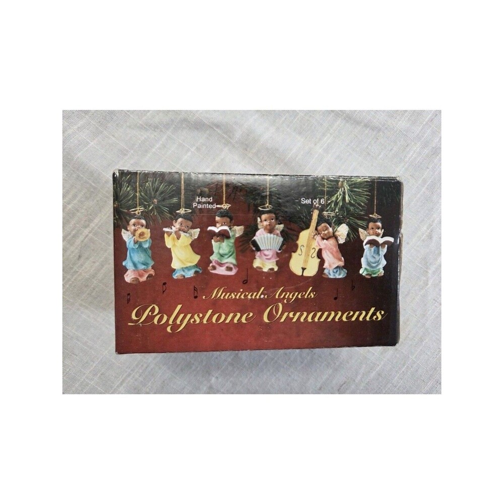 Set of 6 Musical Angels Polystone Christmas Ornaments Hand Painted